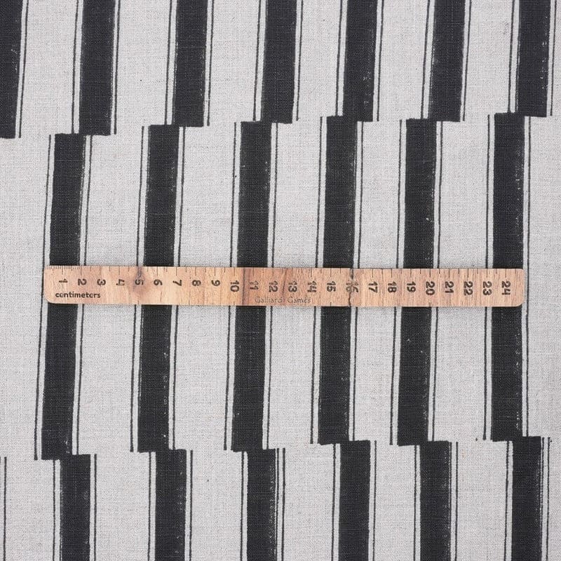Hand Block Print Black Stripe Pure Linen Boho Fabric - Lekh Design