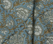 Block Print Blue & Brown Floral Linen Fabric – Sonakshi