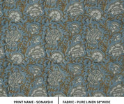 Block Print Blue & Brown Floral Linen Fabric – Sonakshi