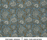 Block Print Blue & Brown Floral Linen Fabric – Sonakshi