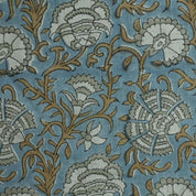 Block Print Blue & Brown Floral Linen Fabric – Sonakshi