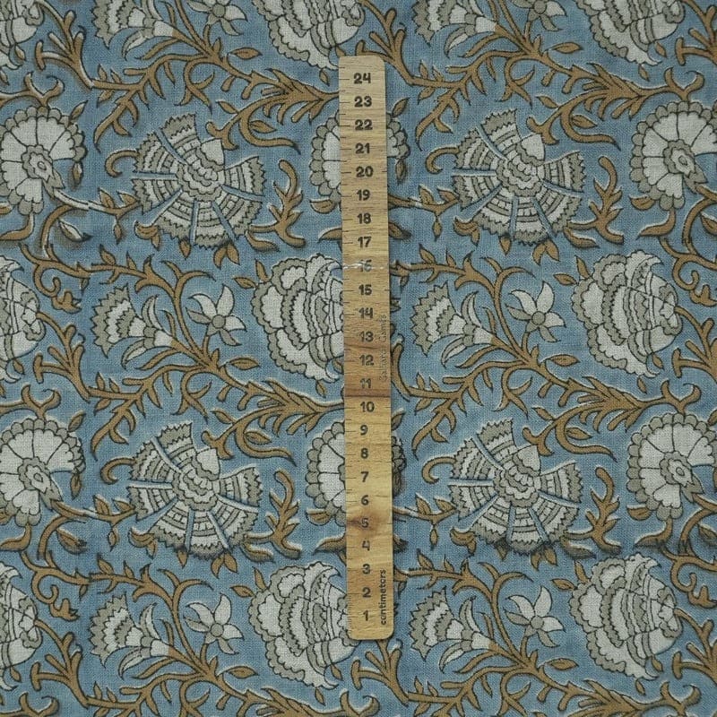 Block Print Blue & Brown Floral Linen Fabric – Sonakshi