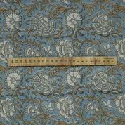 Block Print Blue & Brown Floral Linen Fabric – Sonakshi