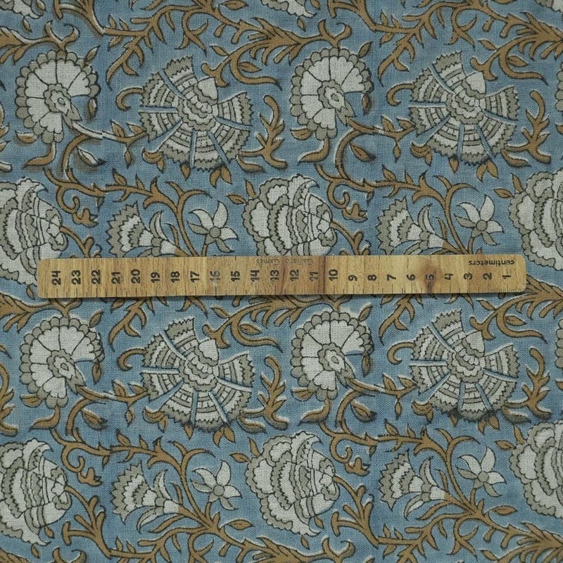 Block Print Blue & Brown Floral Linen Fabric – Sonakshi