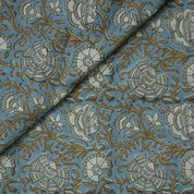 Block Print Blue & Brown Floral Linen Fabric – Sonakshi
