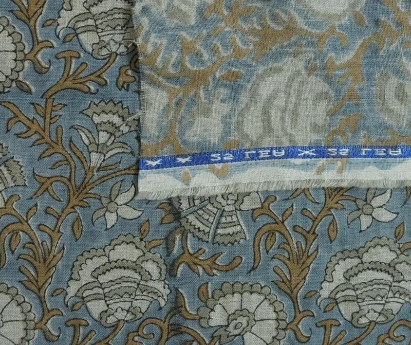 Block Print Blue & Brown Floral Linen Fabric – Sonakshi