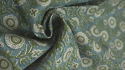 Block Print Brown Fabric Linen Green Floral Decor - Kashi