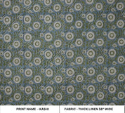 Block Print Brown Fabric Linen Green Floral Decor - Kashi
