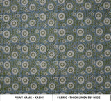 Block Print Brown Fabric Linen Green Floral Decor - Kashi