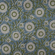 Block Print Brown Fabric Linen Green Floral Decor - Kashi