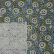 Block Print Brown Fabric Linen Green Floral Decor - Kashi