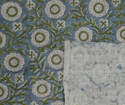 Block Print Brown Fabric Linen Green Floral Decor - Kashi