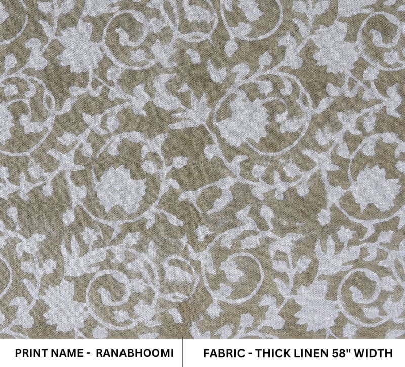 Block Print Floral Thick Linen Fabric ForHome Decor -  Ranabhoomi