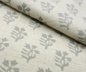 Block Printed Gray Linen Cushion Fabric - Pudina