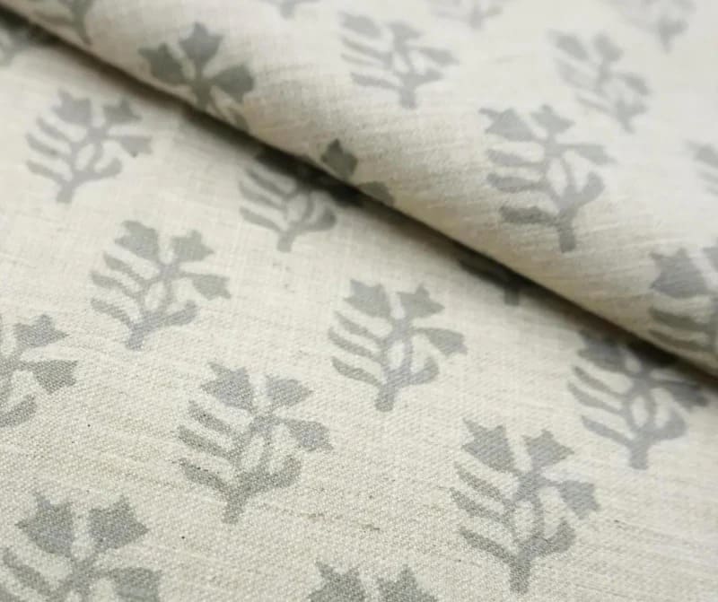 Block Printed Gray Linen Cushion Fabric - Pudina