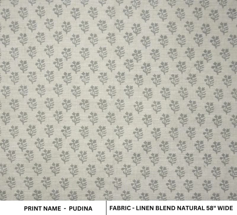Block Printed Gray Linen Cushion Fabric - Pudina