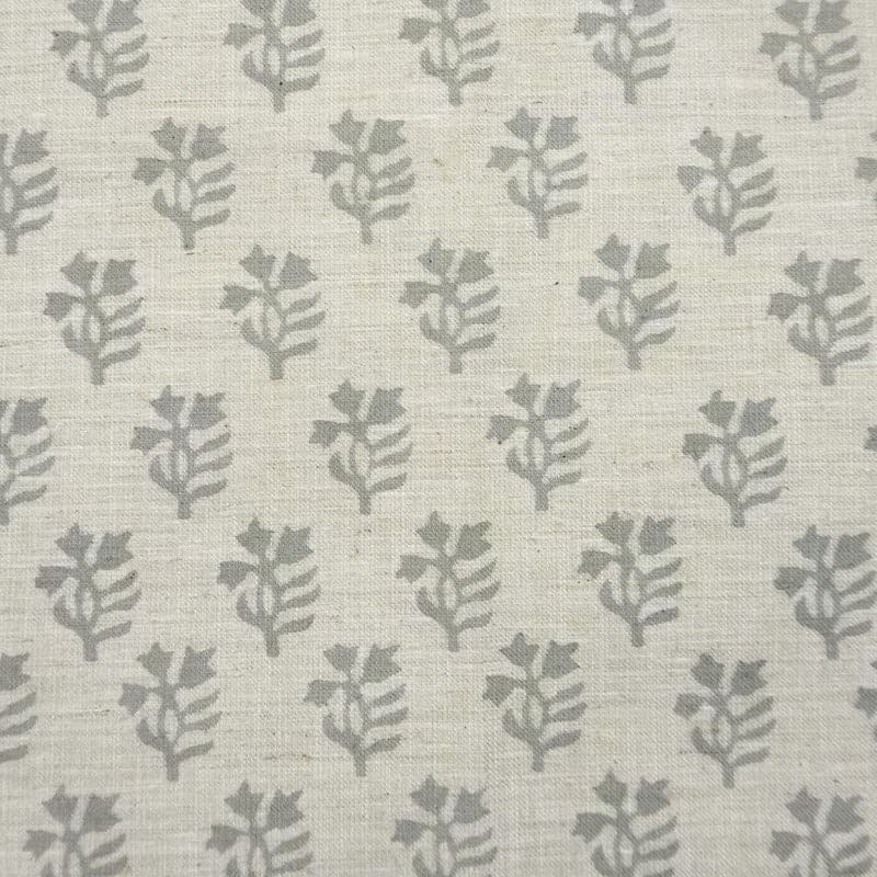 Block Printed Gray Linen Cushion Fabric - Pudina