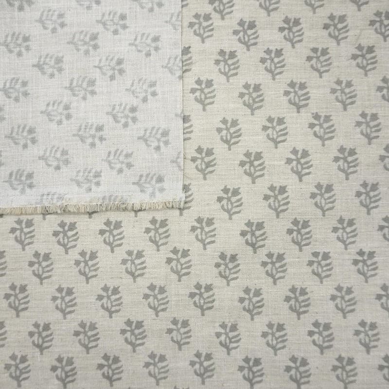 Block Printed Gray Linen Cushion Fabric - Pudina