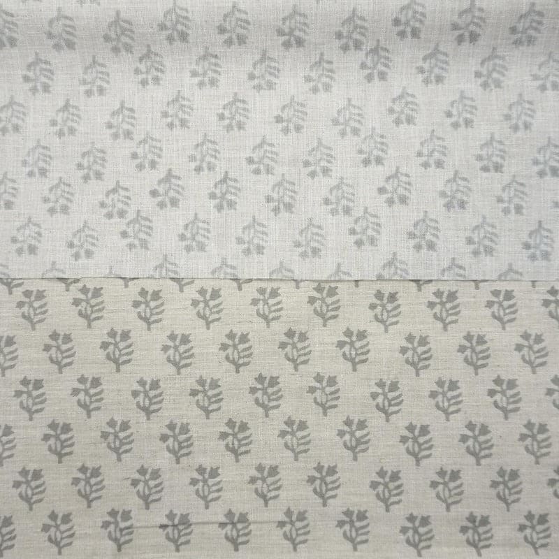 Block Printed Gray Linen Cushion Fabric - Pudina