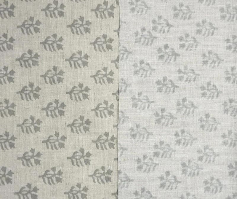 Block Printed Gray Linen Cushion Fabric - Pudina