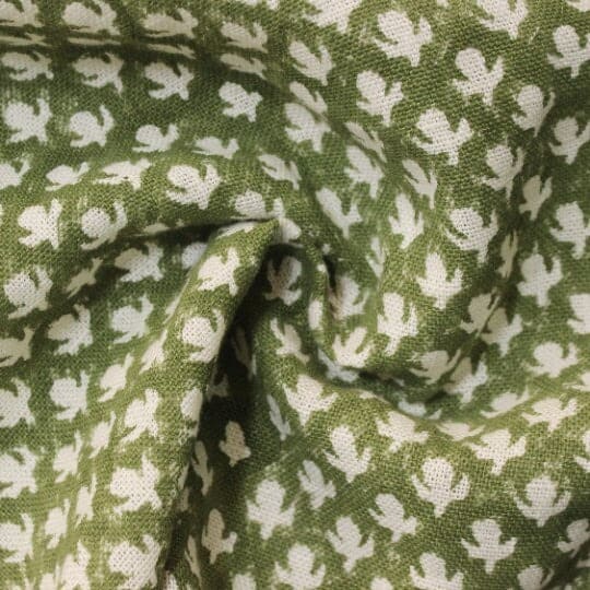 Block Print Green Cactus Linen Fabric - Roli  moli