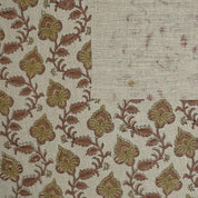 Block Printed Green & Brown Linen Fabric - Madhubala