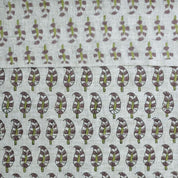Block Printed Green & Gray Viscose Linen Fabric - Lil Paialey