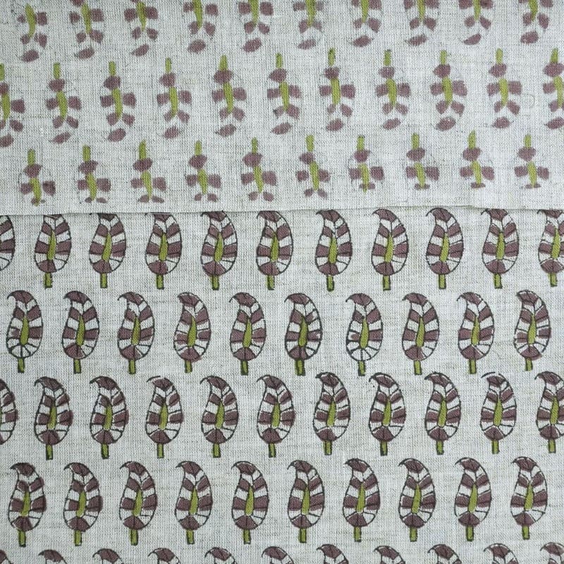 Block Printed Green & Gray Viscose Linen Fabric - Lil Paialey