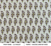 Block Printed Green & Gray Viscose Linen Fabric - Lil Paialey