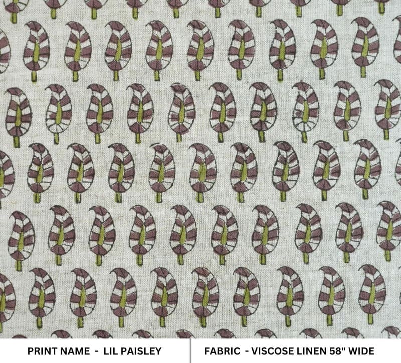 Block Printed Green & Gray Viscose Linen Fabric - Lil Paialey