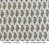 Block Printed Green & Gray Viscose Linen Fabric - Lil Paialey