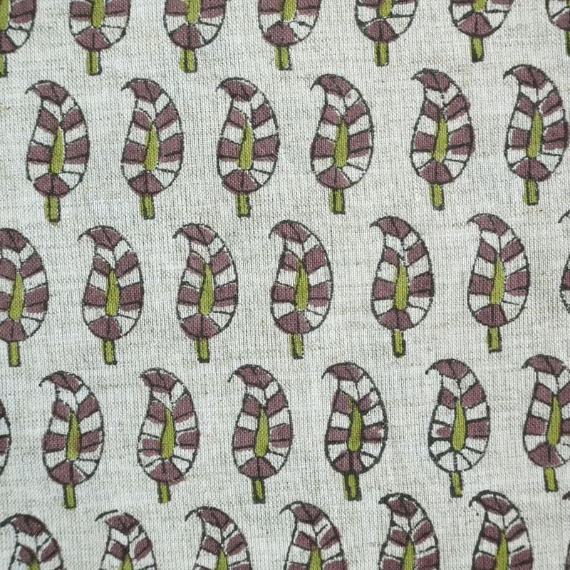 Block Printed Green & Gray Viscose Linen Fabric - Lil Paialey