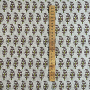 Block Printed Green & Gray Viscose Linen Fabric - Lil Paialey