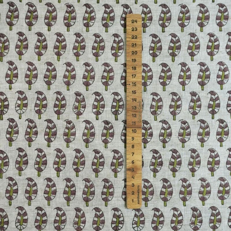 Block Printed Green & Gray Viscose Linen Fabric - Lil Paialey