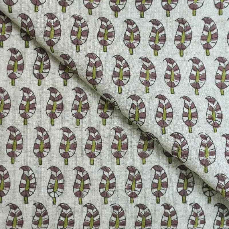 Block Printed Green & Gray Viscose Linen Fabric - Lil Paialey