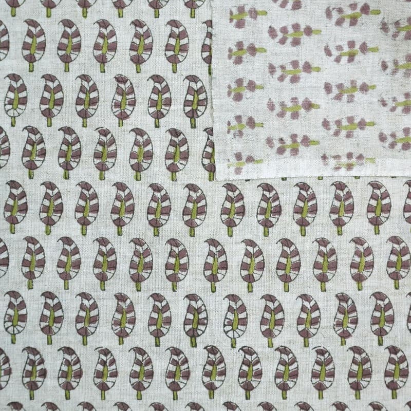 Block Printed Green & Gray Viscose Linen Fabric - Lil Paialey