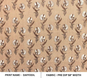 Hand Block Printed Brown & Dark Fabric for Farmhouse Decor - Daffodil