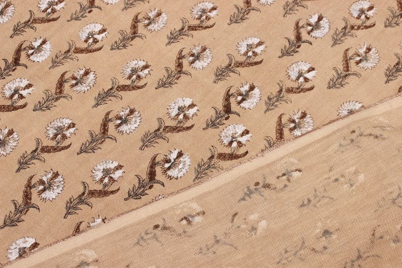 Hand Block Printed Brown & Dark Fabric for Farmhouse Decor - Daffodil