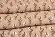 Hand Block Printed Brown & Dark Fabric for Farmhouse Decor - Daffodil