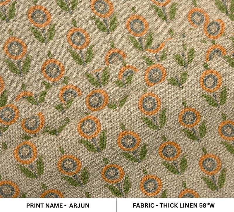Block Print Handmade Thick linen fabric For Room Interior - Arjun