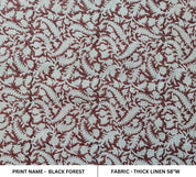 Handmade Block Print Thick linen Fabric For Pillow Cover - Black Forest