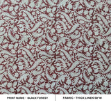 Handmade Block Print Thick linen Fabric For Pillow Cover - Black Forest