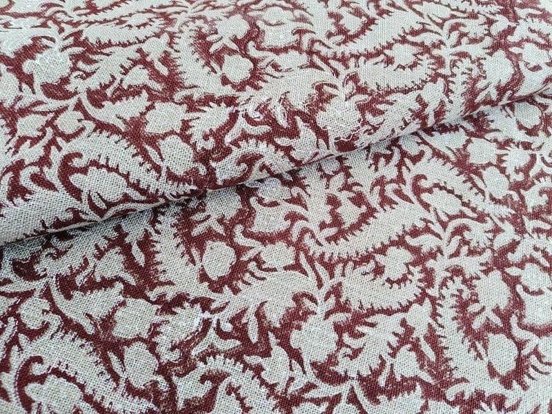Handmade Block Print Thick linen Fabric For Pillow Cover - Black Forest