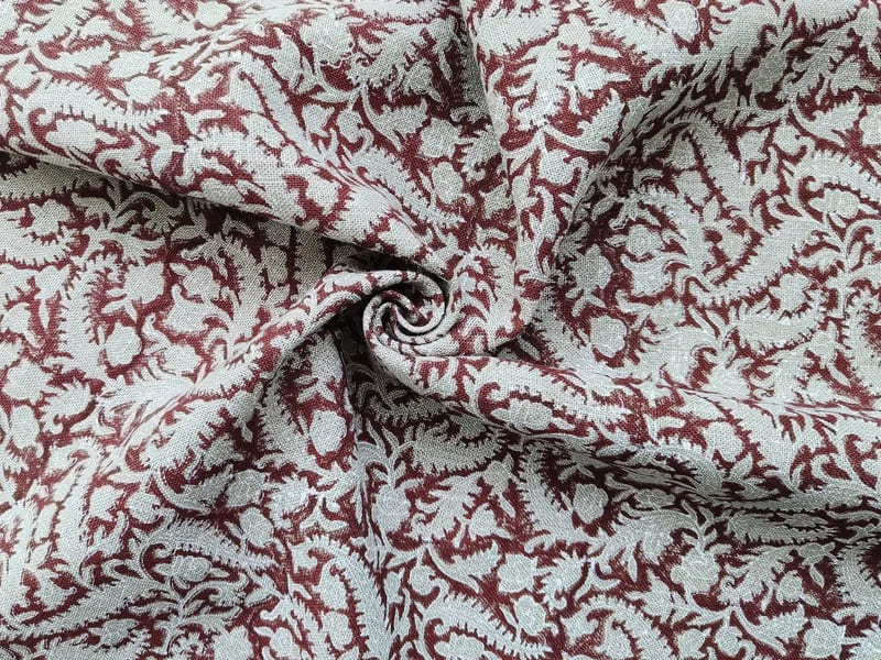 Handmade Block Print Thick linen Fabric For Pillow Cover - Black Forest