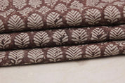 Block Print Indian Linen Fabric Brown Leaves - Sangmarmar