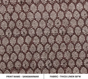 Block Print Indian Linen Fabric Brown Leaves - Sangmarmar