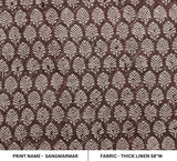 Block Print Indian Linen Fabric Brown Leaves - Sangmarmar