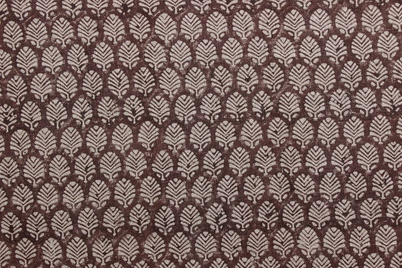 Block Print Indian Linen Fabric Brown Leaves - Sangmarmar