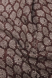 Block Print Indian Linen Fabric Brown Leaves - Sangmarmar