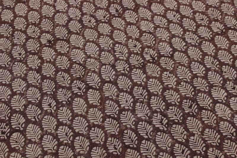 Block Print Indian Linen Fabric Brown Leaves - Sangmarmar